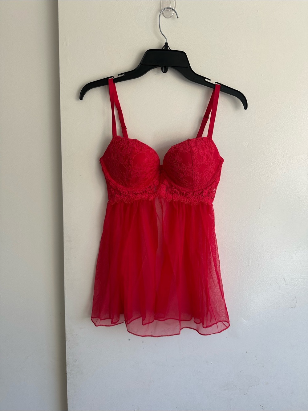 Victoria's Secret Red Lace Babydoll Chemise NO Underwear